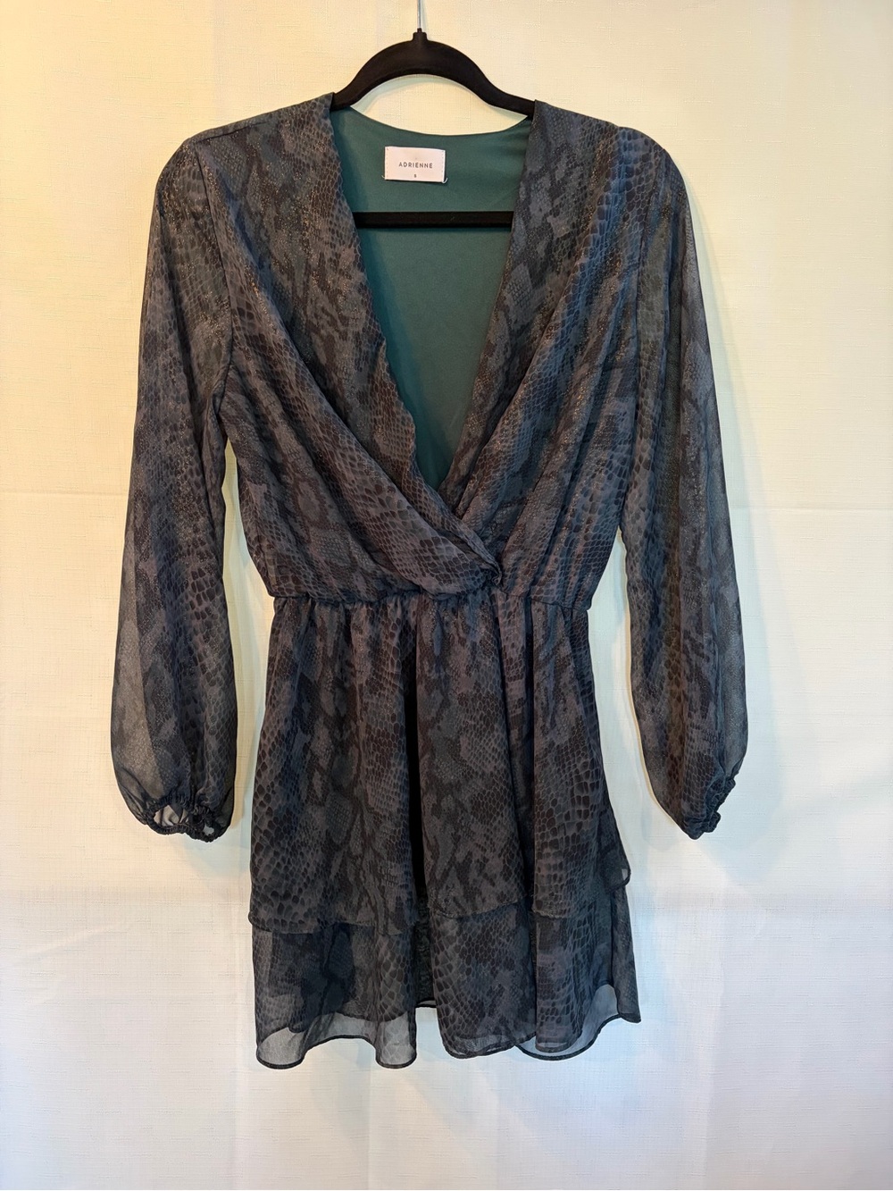 Adrienne Sheer Snake-Print Mini Dress in Slate and Charcoal